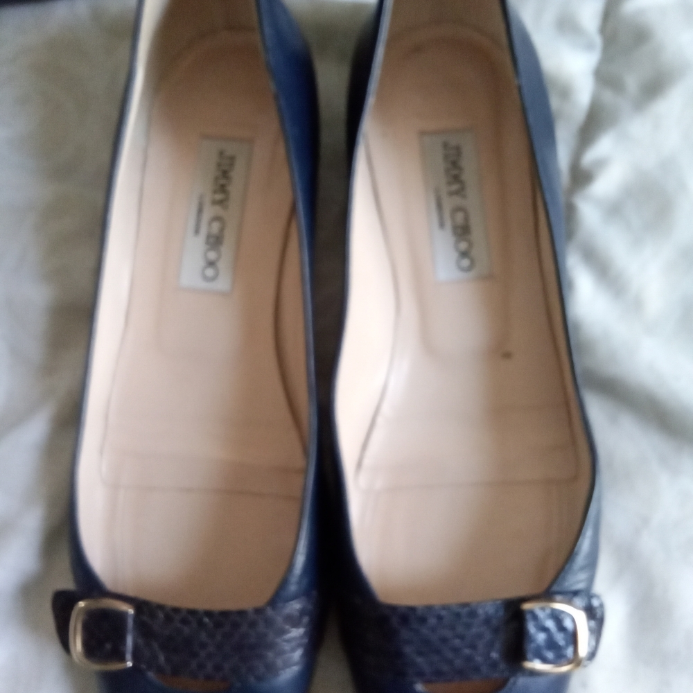 JIMMY CHOO LADIES SLIP-ON BARBARINA QUADRA AQUA HEEL FLATS